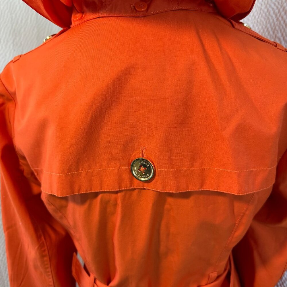 Michael Kors Women's Poppy Orange Belted Trench Coat Pocket Gold Buttons Size S - Picture 5 of 11